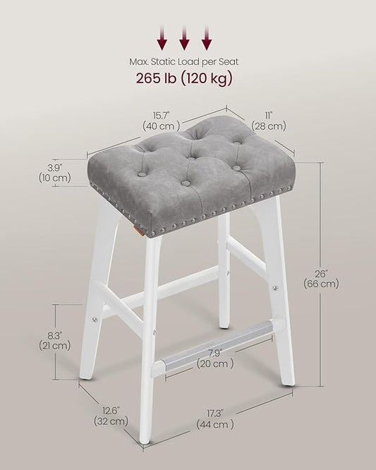 VASAGLE Bar Stools Set of 4, Saddle Counter Height Bar Stools, 26-Inch Backless Kitchen Stools with Wood Legs, PU Leather Thickened Upholstered Barstools for Kitchen Island Dining Room, Dove Gray