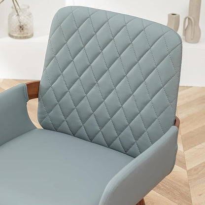 LUNLING Mid Century Modern Faux Leather Dining Room Chairs Set of 4,Upholstered Seat Metal Legs Chairs Blue Faux Leather Kitchen Chair Reception Room Chair,4PCS