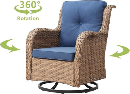 HUMMUH Patio Furniture 7 Pieces Outdoor Furniture Set PE Wicker Patio Couch with Swivel Rocker Chairs,Patio Ottomans,Outdoor Tables, Yellow/Blue