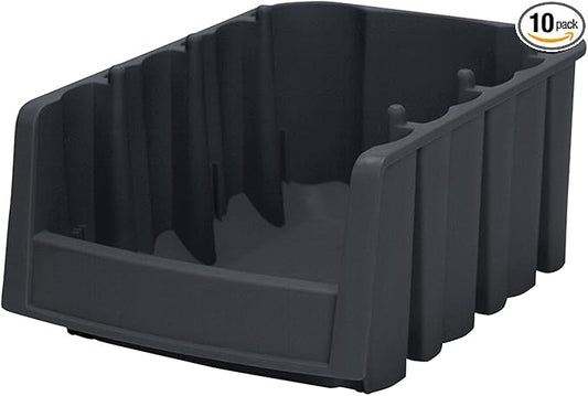 Akro-Mils 30776 Economy Stacking Shelf Plastic Storage Bins, (18-Inch x 6-5/8-Inch x 7-Inch), Black (10-Pack)