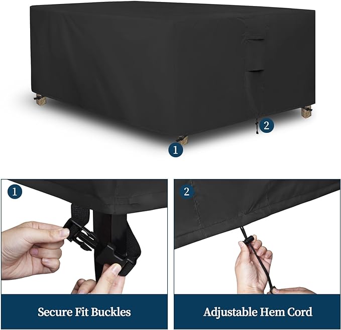 Easy-Going Rectangle Patio Furniture Cover Waterproof Outdoor Dining Table and Chair Cover Anti-UV Outside Sectional Sofa Set Covers (90"L x 64"W x 28"H, Black)