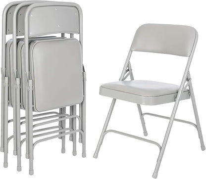 OEF Furnishings OEF1200 Series Premium Heavy Duty Vinyl Padded Folding Chairs, Commercial Grade 500 lb Capacity (4-Pack, Warm Gray)