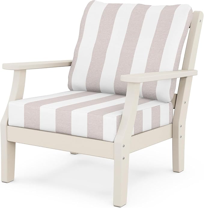 Martha Stewart by POLYWOOD® Chinoiserie Deep Seating Chair in Sand/Cabana Stripe Dune Burlap