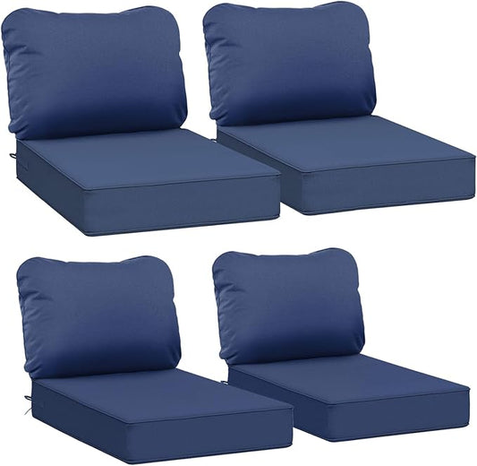 AAAAAcessories Outdoor Deep Seat Cushions, Waterproof, Fade-Resistant Patio Furniture Replacement Cushions, Set of 4, 24" x 24" x 5", Navy Blue