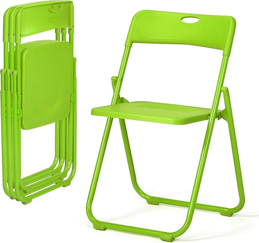 Karl home 4 Pcs Folding Chair, 300LBS Lightweight Foldable Plastic Chair, Reinforced Metal Frame Easy to Fold & Store for Indoor & Outdoor, Wedding, Party, Meeting Room, Patio and Garden, Green