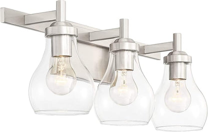 Possini Euro Design Danvers Modern Wall Mount Light Brushed Nickel Silver Hardwired 21" Wide 3-Light Fixture Clear Glass Globe Shade for Bathroom Vanity Mirror House Home Room Decor