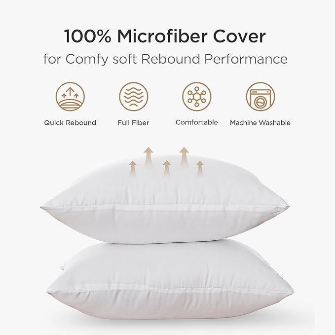 Acanva 28x28 Throw Pillow Inserts Set of 2, Premium Polyester Fiber Fill Square Sham Stuffer Cushion for Sofa, Bed, Couch and Chair, Machine Washable, White