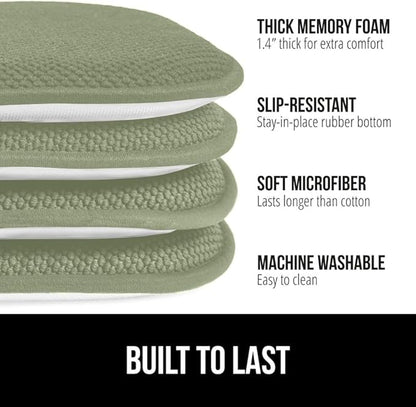 GORILLA GRIP Slip Resistant Chair Cushions, No Ties Required, Set of 8 Memory Foam Pads for Dining Room, Kitchen Table, Office, Rocking Chairs, Plush Seat Cover Cushion Pad, Home Decor, 16x16, Sage