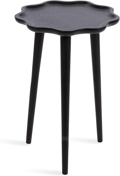 Kate and Laurel Alezar Modern Wooden Round Side Table, 15 x 15 x 22, Black, Solid Wood End Table with Wavy Edge for Bedroom Nightstand or Living Room Accent Table