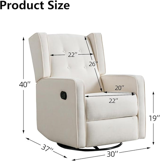 CANMOV Swivel Rocker Recliner Chair Set of 2, Nursery Glider Chair, Nursery Rocking Chairs, Manual Reclining Chair, White