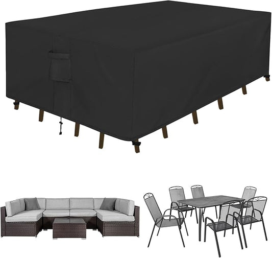 Easy-Going Rectangle Patio Furniture Cover Waterproof Outdoor Dining Table and Chair Cover Anti-UV Outside Sectional Sofa Set Covers (74"L x 47"W x 28"H, Black)