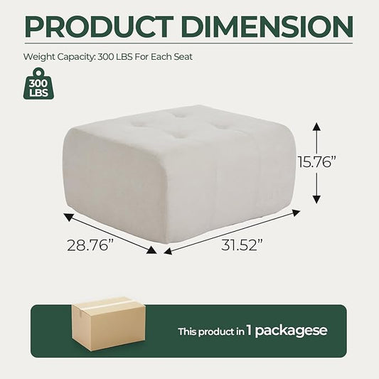 Cloud Ottoman, Modern Boneless Modular Footstool for Modular Sectional Couch for Living Room, No Assembly, Beige
