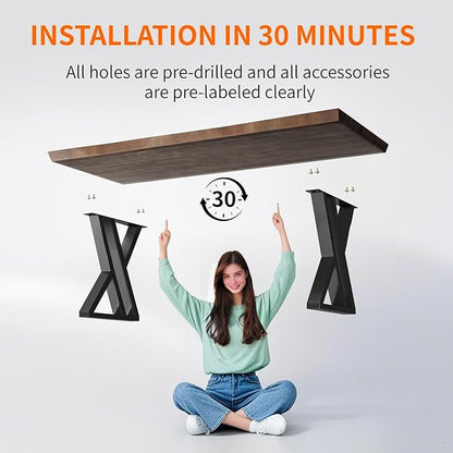 Solid Wood and Metal Modern Industrial Writing Table, 47 inch Wide Home Office Desk Bedroom Computer Desk Workstation, Rustic Natural Aged Brown Study Table Furniture for Your Workspace