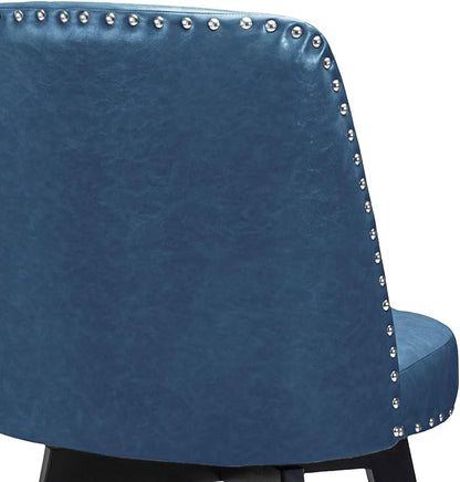 MINCETA Bar Stools Set of 2, PU Leather Barstools, 26 Inch Upholstered Counter Stools with High Back and Footrest, Swivel Counter Height Barstools for Kitchen Island Home Bar Navy Blue