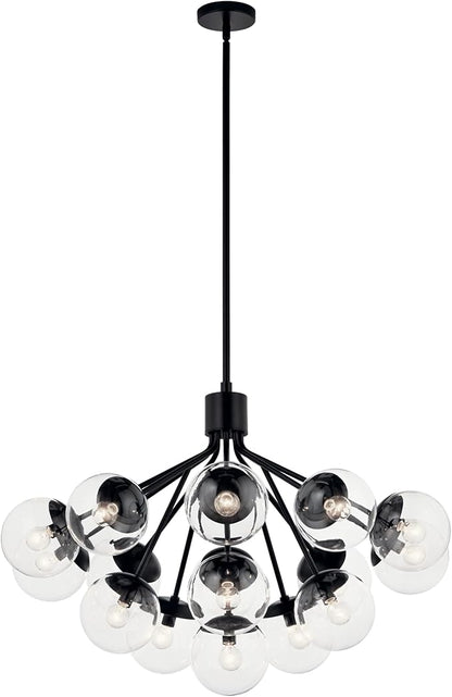 KICHLER Silvarious 16-Light Convertible Chandelier, Soft Modern Light with Clear Glass in Black, for Dining Room, Living Room or Foyer (26" x 38"), 52702BKCLR
