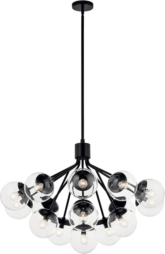 KICHLER Silvarious 16-Light Convertible Chandelier, Soft Modern Light with Clear Glass in Black, for Dining Room, Living Room or Foyer (26" x 38"), 52702BKCLR
