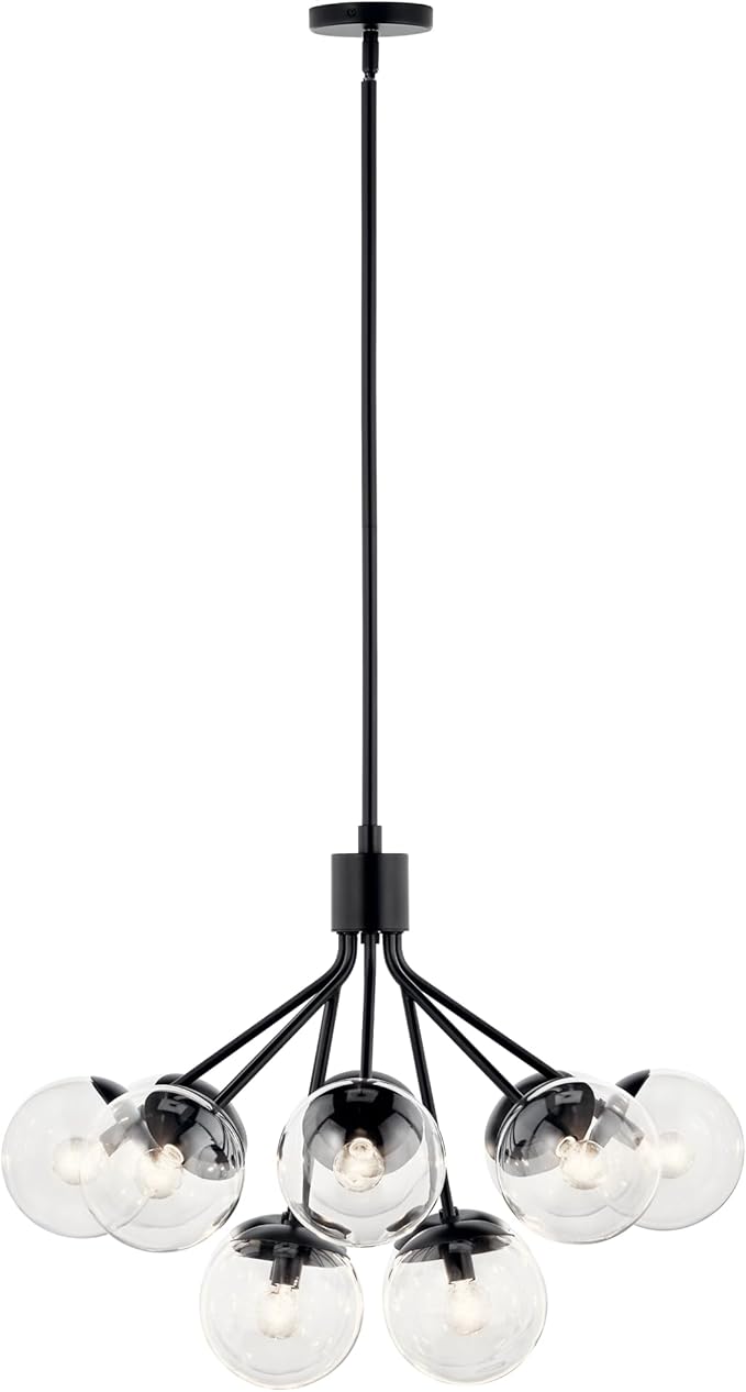 KICHLER Silvarious 12-Light Convertible Chandelier, Soft Modern Light with Clear Glass in Black, for Dining Room, Living Room, Bedroom or Foyer (22.25" x 30"), 52701BKCLR