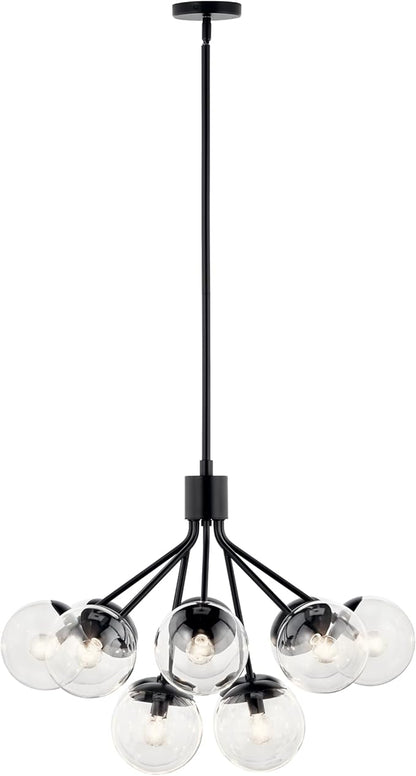 KICHLER Silvarious 12-Light Convertible Chandelier, Soft Modern Light with Clear Glass in Black, for Dining Room, Living Room, Bedroom or Foyer (22.25" x 30"), 52701BKCLR