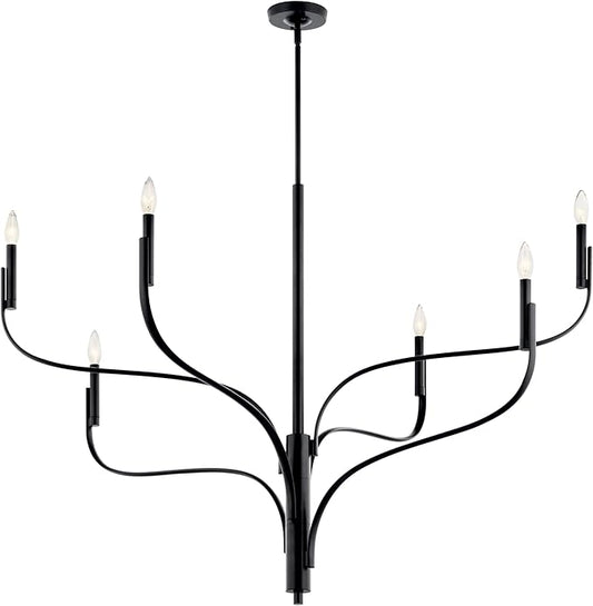KICHLER Livadia 6-Light Chandelier, Soft Modern-Light in Black, for Foyer, Great Room, or Vaulted Dining or Bedroom (33.25" x 47.25"), 52674BK