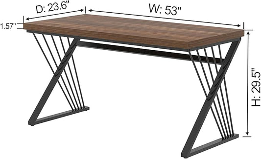 FOLUBAN Computer Desk for Home Office Workstation, Modern Writing Study Work Table, PC Gaming Table for Bedroom Living Room, Rustic Walnut, 53 Inch