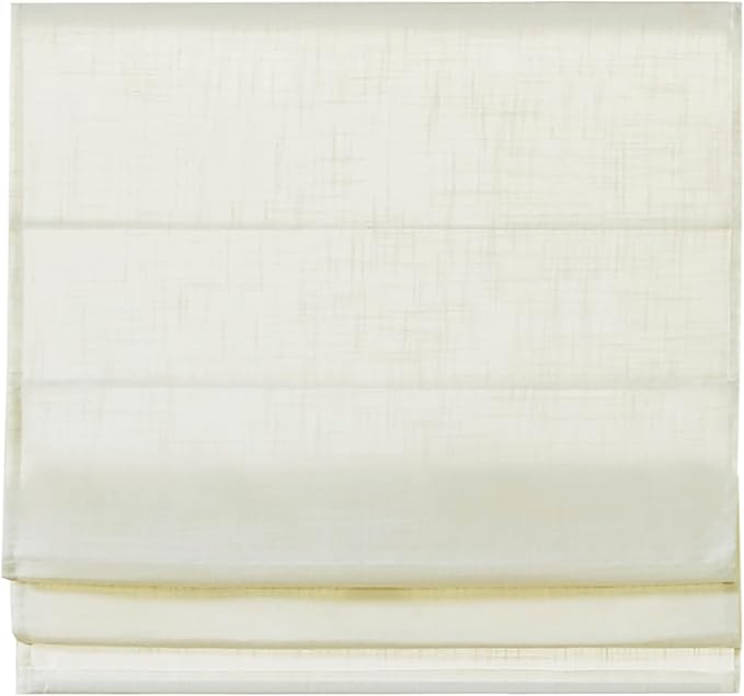 Madison Park Kyler Cordless Roman Shades - Single Panel, Lightweight Linen Blend Fabric, Natural Design, Easy Installation, Light Filtering Window Blind, Bedroom, Living Room Decor 29"W x 64"H Ivory