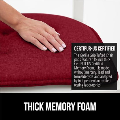 GORILLA GRIP Slip Resistant Tufted Chair Cushions, No Ties Required, Set of 6 Memory Foam Pads for Dining Room Kitchen Table, Office, Rocking Chairs, Plush Seat Cushion Pad, Home Decor, 16x17, Wine