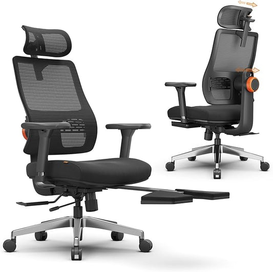 Newtral Office Chair Ergonomic with Footrest, Auto-Following Lumbar Support, High Back Desk Chair with 4D Armrest,136° Tilt Lock, Adjustable Seat Depth & Height (5D Headrest+Aluminum Base, Black)
