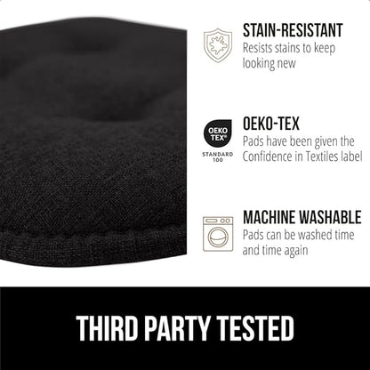 GORILLA GRIP Slip Resistant Tufted Chair Cushions, No Ties Required, Memory Foam Pads for Dining Room Kitchen Table, Office, Rocking Chairs, Plush Seat Cushion Pad, Home Decor, Set of 4, 16x17, Black