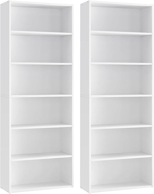 VASAGLE Set of 2 Bookshelves, 23.6 Inches Wide, 6-Tier Open Bookcases with Adjustable Storage Shelves, Floor Standing Units, Cloud White ULBC166T14-2