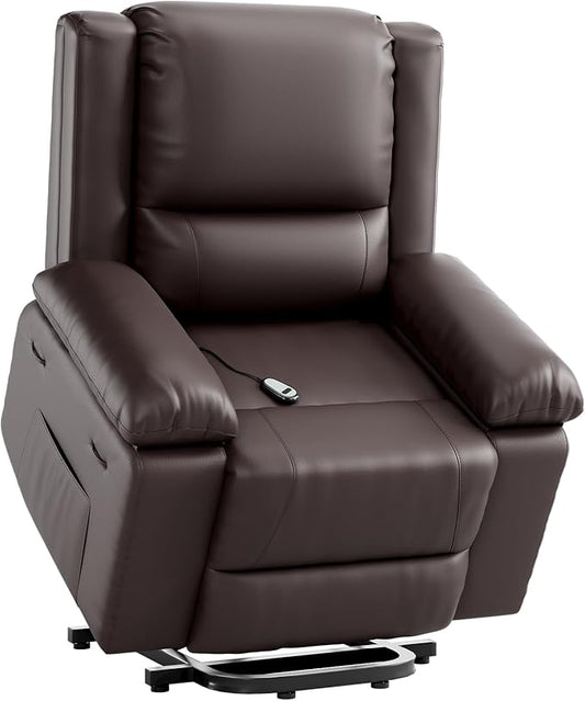 PU Leather Electric Power Lift Chair, Recliner Massage Chair with Remote Control and Side Pocket for Elderly, Power Lift Recliner Sofa with Heat and Massage for Living Room, Bedroom, Brown