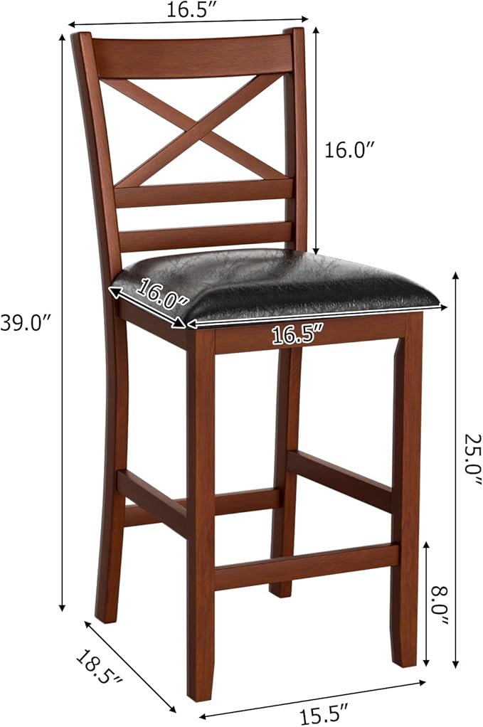 COSTWAY Barstools Set of 4, 25” Counter Height Mid Century Modern Island Chairs with Back, Soft Cushion & Faux Leather Seat, Wooden Armless Kitchen Stools for Home, Cafe Shop, Restaurant, Pub