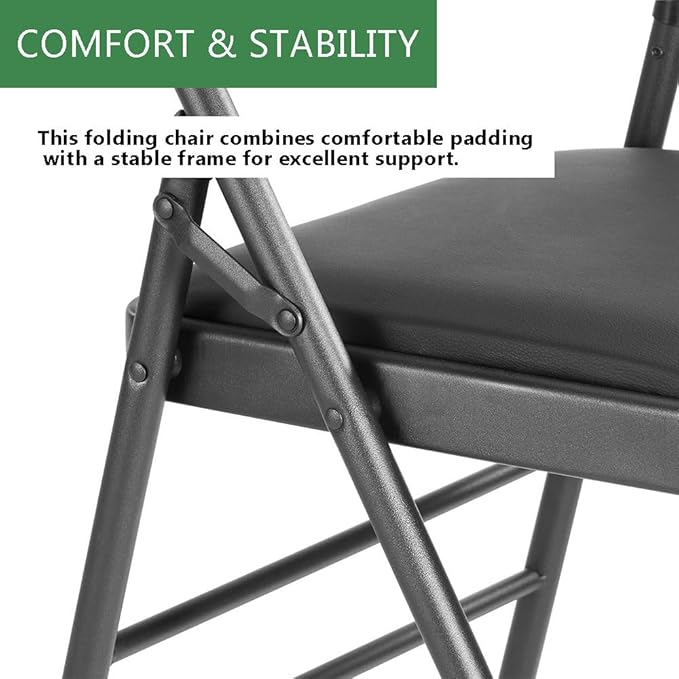 Amazing for less Pack of 2 (Fabric/Vinyl) Steel Frame Metal Foam Padded Folding Chairs (Black, Gray, White) (2-Pack - Vinyl Black)