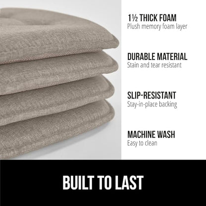 GORILLA GRIP Slip Resistant Tufted Chair Cushions, No Ties Required, Set of 6 Memory Foam Pads for Dining Room, Kitchen Table, Office, Rocking Chairs, Plush Seat Cushion Pad, Home Decor, 16x17, Beige