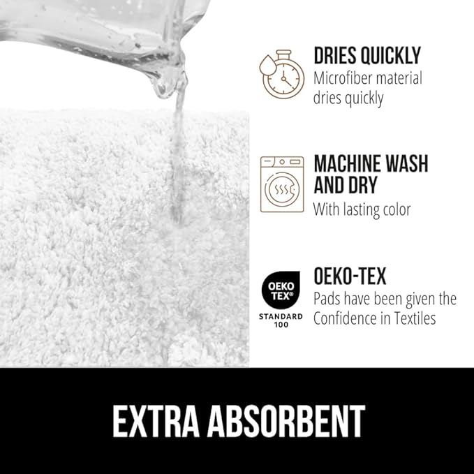 GORILLA GRIP Bathroom Rugs, Ultra Soft Absorbent Mat, Thick Plush Bath Rug, Machine Washable, Microfiber Quick Dry, Mats for Shower, Bathtub and Floor, Home Decor Accessories, 24x17, White