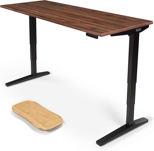 UPLIFTDESK V2 2-Leg Walnut Laminate Wood Standing Desk – Adjustable Height, Advanced 1-Touch Memory Keypad, Under Desk Cable Management, Wire Grommets & Rocker Board (Black C-Frame, 72 x 30 inch)