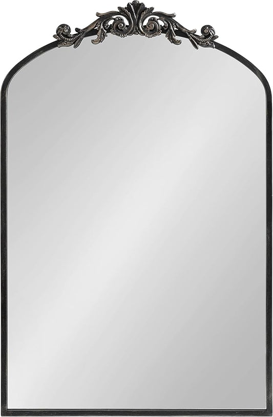 Kate and Laurel Arendahl Traditional Arch Mirror, 24 x 36, Antique Black, Baroque Inspired Wall Decor
