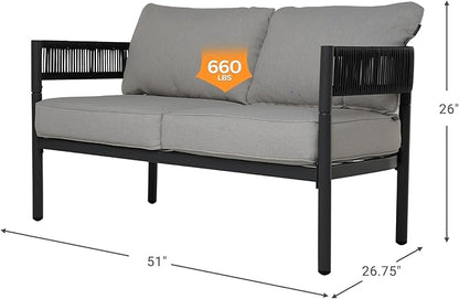 Gand Patio Outdoor Loveseat,Wicker Conversation Set with Thick Cushion for Porch, Garden, Yard
