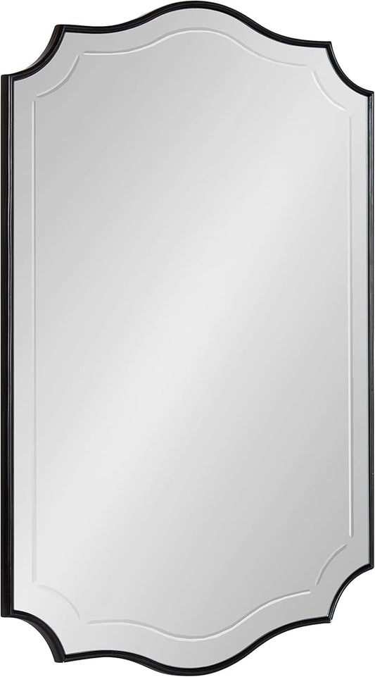 Kate and Laurel Hollyn Glam Scalloped Wall Mirror; 20 x 30; Black; Decorative Traditional Wall Decor with Elegant Frame and Soft Scallops