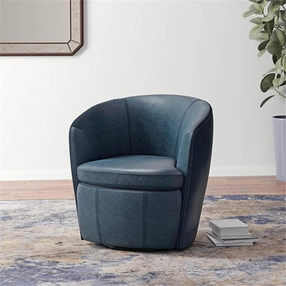 Pemberly Row Vintage Navy All Italian Leather Swivel Club Chair