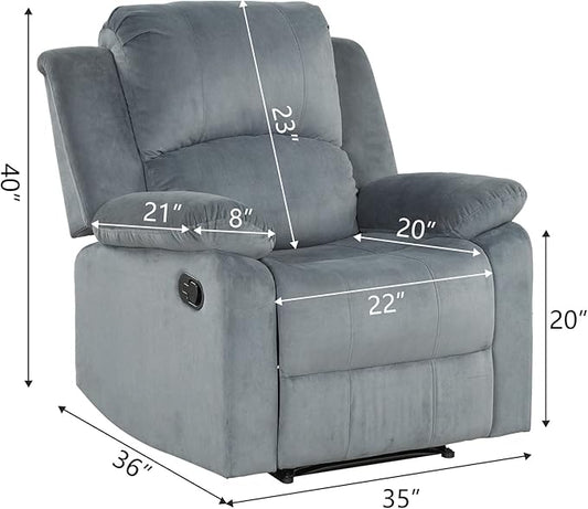 CANMOV Manual Recliner Chair, Soft Fabric Overstuffed Recliner Single Sofa Chair for Living Room, Heavy Duty and Safety Reclining Mechanism (Blue Grey)