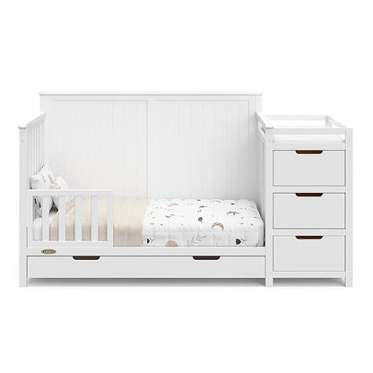 Graco Hadley 5-in-1 Convertible Crib & Changer (White) – GREENGUARD Gold Certified, Fits Standard Crib Mattress, Converts to Toddler Bed and Full Bed, 4 Adjustable Mattress Heights