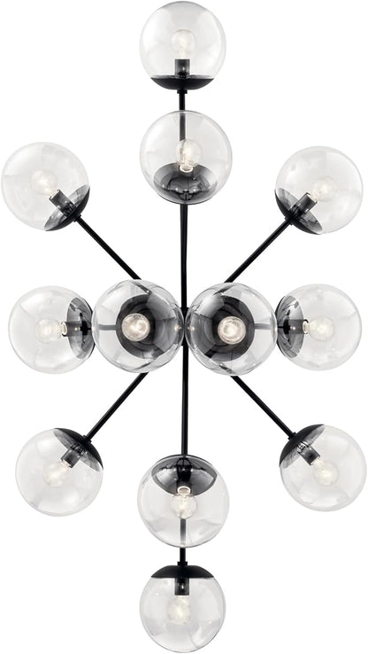 KICHLER Silvarious 12-Light Linear Convertible Chandelier, Soft Modern Light with Clear Glass in Black, for Dining Room or Living Room (17.75" x 26.75" x 48"), 52703BKCLR
