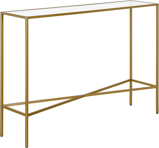 Henn&Hart 42'' Glass Rectangular Console Table Entryway Table, Sofa Table for Entryway, Living Room, Couch, Hallway, or Office, Brass