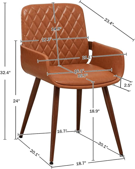 LUNLING Mid Century Modern Faux Leather Dining Chairs Set of 4,Orange Upholstered Seat,Metal Legs Kitchen Chair,Adjustable Foot for Kitchen Dining Room Desk Chairs