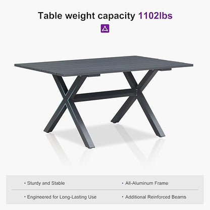 PURPLE LEAF 7 Pieces Outdoor Dining Set Patio Furniture Set with Large Aluminum Table and French Bistro Chairs for Garden Backyard Gray Patio Dining Set