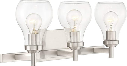 Possini Euro Design Danvers Modern Wall Mount Light Brushed Nickel Silver Hardwired 21" Wide 3-Light Fixture Clear Glass Globe Shade for Bathroom Vanity Mirror House Home Room Decor