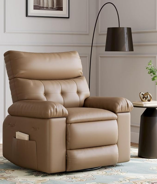 GarveeHome Oversized Recliner Chairs, Classic Manual Leather Recliner, Home Theater Seating with Lumbar & Arms Support for Living Room, Bedroom and Nursery - Tan