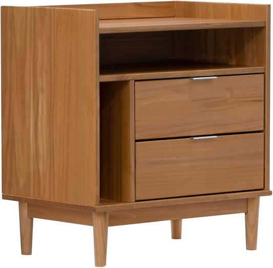 Walker Edison Blythe Mid-Century Modern Tray-Top Storage Nightstand 25 Inch Caramel