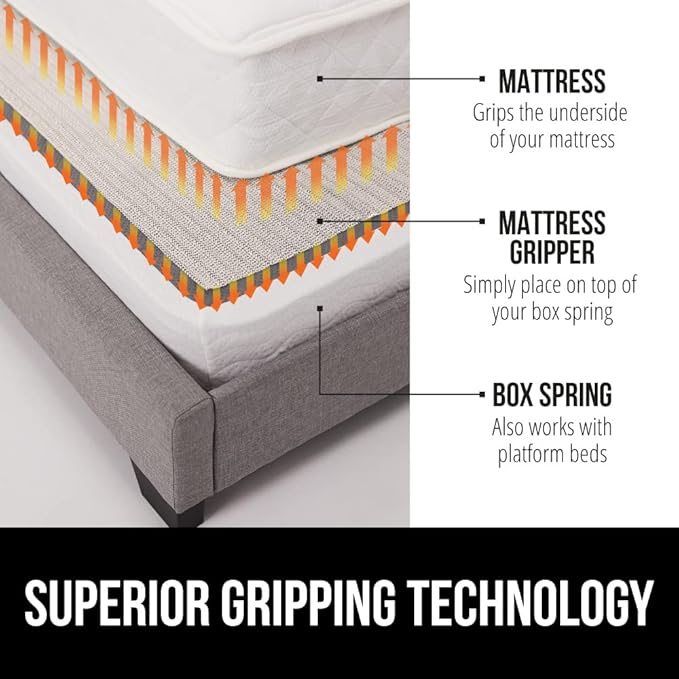 GORILLA GRIP Non Slip Mattress Gripper, Prevents Mattresses from Sliding and Holds Bed in Place, Pad Grips Beds, Sofa, Couch, Chair Cushions and Helps Keep Topper from Slipping, Easy Trim Pads, Twin