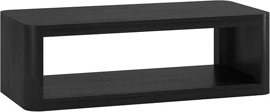 Henn&Hart 47" Rectangular Low-Profile Coffee Table with Open Storage Shelf for Living Room, Family Room, or Office, Black Grain